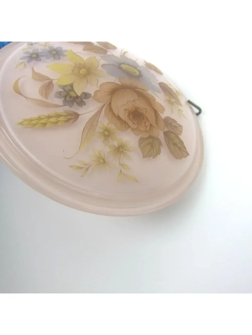 Vintage Floral Plug-in Night Light Pink Glass Shade Yellow Blue Flowers WORKS